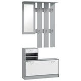 thumbnail of Recibidor de entrada con espejo perchero y zapatero mueble de recibidor de 2 piezas con 6 ganchos estantes y cajón abatible gris oscuro