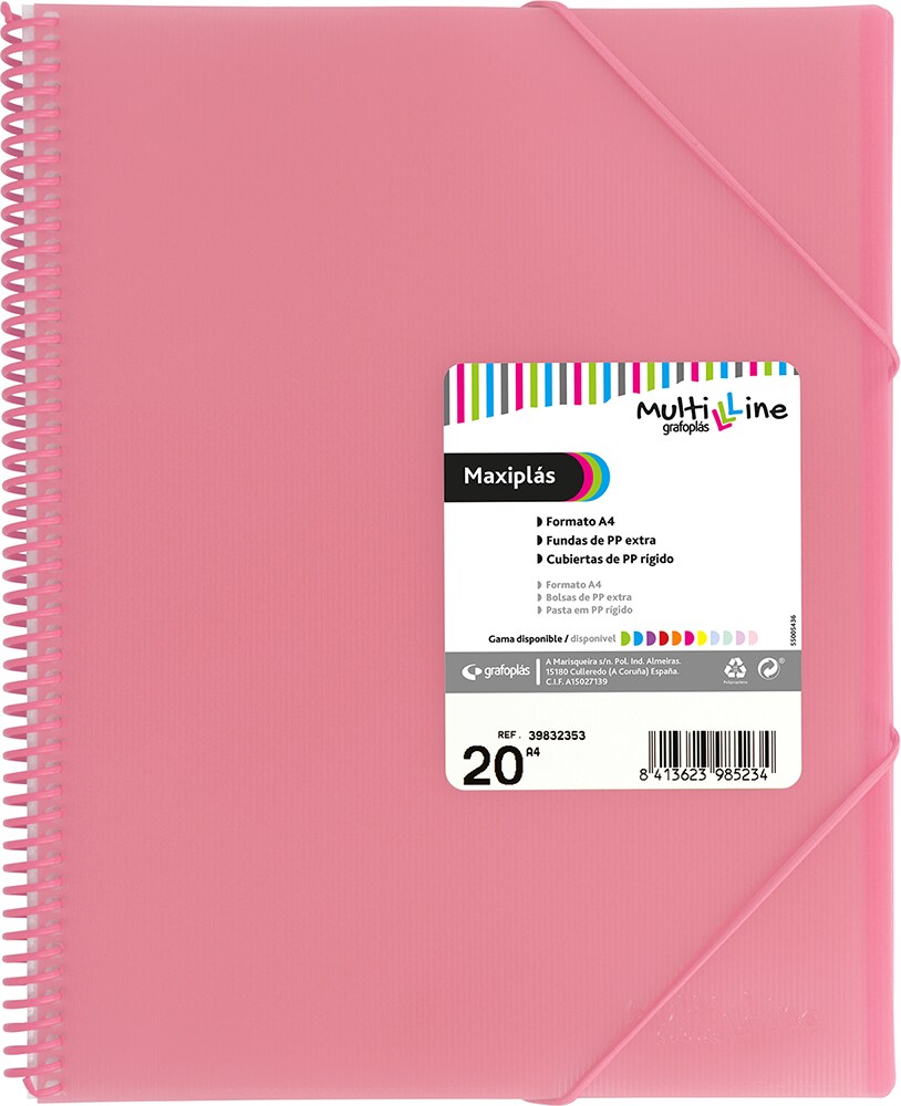 Carpeta 30 fundas con espiral A4 Maxiplás Multiline Rosa claro