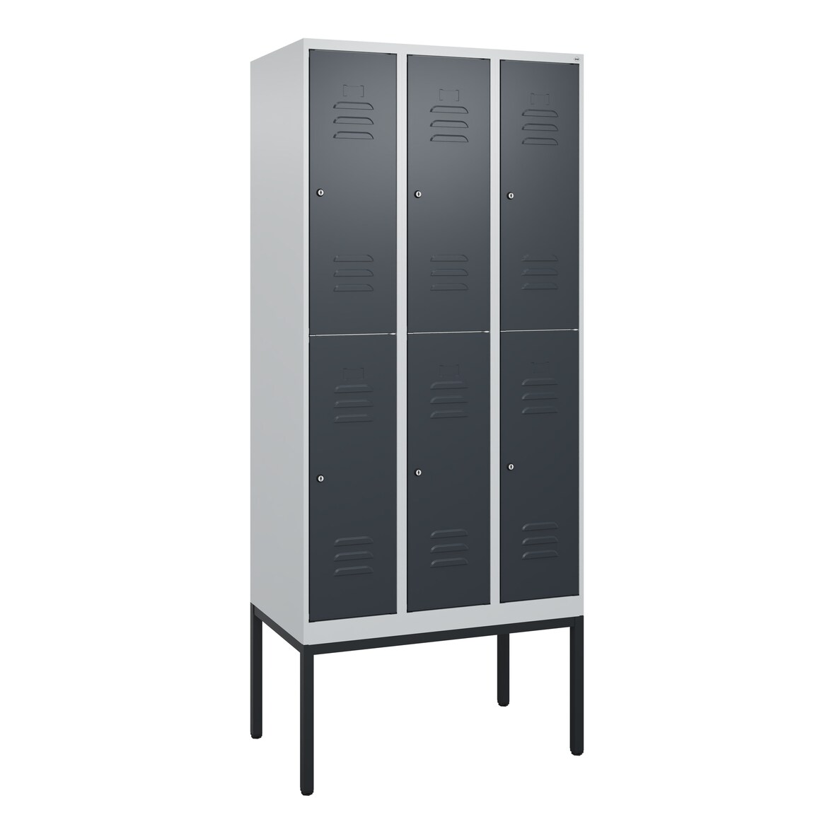 C+P Spind Classic PLUS, Gestell, 6 Abteile, HxBxT 212x90x50cm, Zylinderschloss, Hellgrau/Anthrazit von PROREGAL