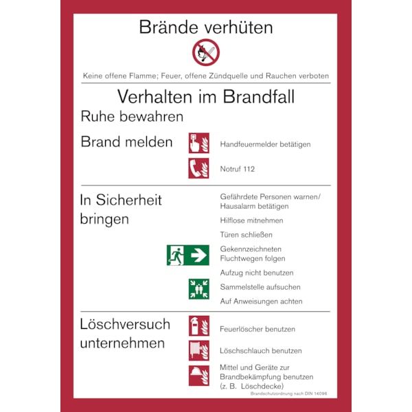 Aushang, Brandschutzordnung Teil A gem. DIN 14096 - Gebäude mit Brandmeldeanlage - 210x297x1.5 mm Kunststoff