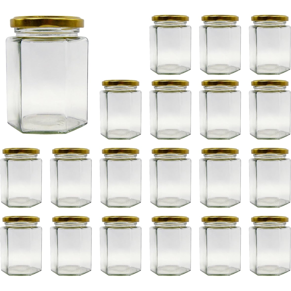 20x Tarro de Miel Hexagonal con Tapa de 270 ml - Ideal para la Conservación de Miel, Mermelada, Especias, Yogur