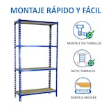 thumbnail of SimonRack Scaffali Metallo Garage 1500x1100x400 mm, 4 Niveaux, Ripiani in Legno, 200 kg per Ripiano, Blu/Legno – Maderclick
