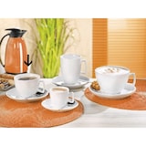 thumbnail of 6 x Kaffee-/Cappuccino-Tasse, Inhalt: 0,20 ltr., mit Untertasse, Form CREMA, UNI WEISS, Henkelform eckig, Höhe: 7,0 cm