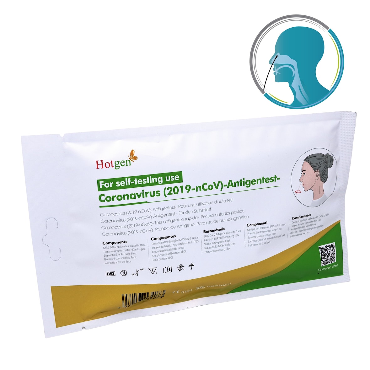 Hotgen Novel Coronavirus Selbsttest SARS-CoV-2 Antigentest Kit 1er Pack - CE0123 Zulassung Nasal  1 Stück