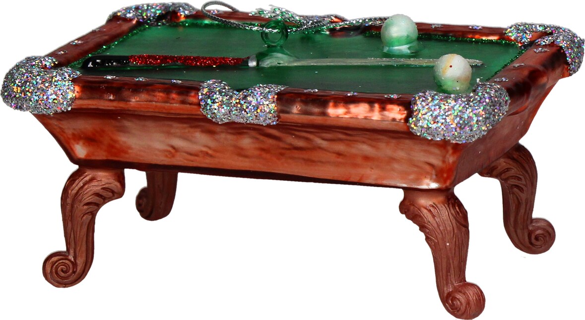 Christbaumschmuck Glas 11,4cm Billardtisch Figur Handbemalt & mit Glitzer Weihnachtsbaum Anhänger Weihnachten Weihnachtsbaumschmuck Billard Braun Grün