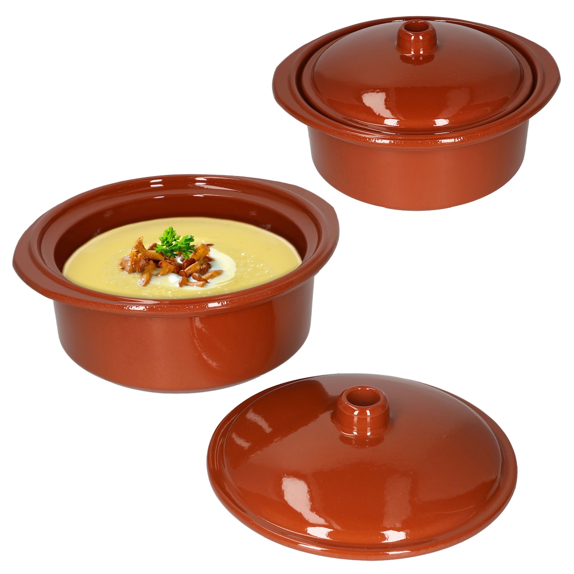 2er Set Ton-Topf + Deckel 1,6L Mediterran Cocotte Kochtopf Schmortopf Mittelalter