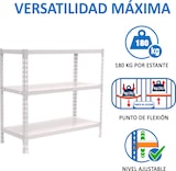 thumbnail of SimonRack Estantería Metálica, 900x1100x500 mm, 3 Alturas, Bandeja Metal, 200 kg de Punto Flexión, Blanco - Simonclick