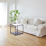 thumbnail of Relaxdays Beistelltisch Glas+Holzablage, Metallgestell, robust, quadratisch, flacher Couchtisch HBT 50x50x50 cm, schwarz