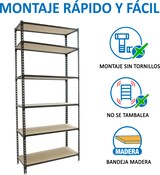 thumbnail of SimonRack Estantería Metálica, 2500x1200x500 mm, 6 Alturas, Bandeja Madera, 200 kg de Punto Flexión, Antracita/Madera - Maderclick