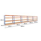 thumbnail of PROREGAL Mega Deal 5x Profi Schwerlastregal Rhino | HxBxT 180x200x60cm | 4 Spanplatten-Ebenen 16mm | Fachlast 500kg | Blau-Orange