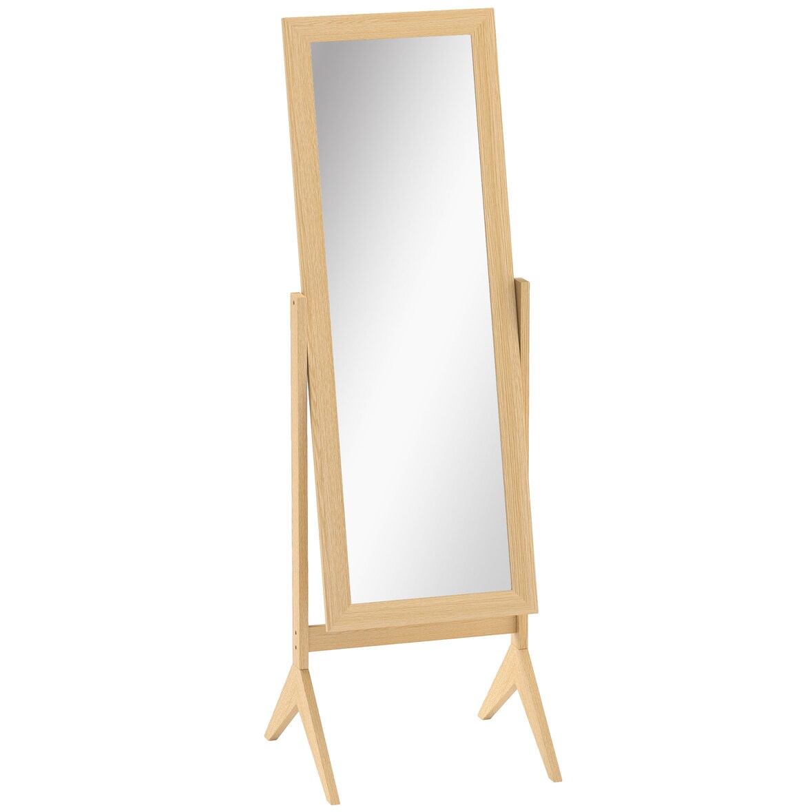 HOMCOM espejo de pie cuerpo entero reclinable 47x46x148 cm, espejo de cuerpo entero independiente con soporte y marco rectangular, para salón, roble