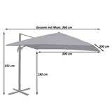 thumbnail of Zweefparasol HWC-A96, parasol 3x3m (Ø4.24m) polyester aluminium/staal 23kg ~ turquoise zonder voet