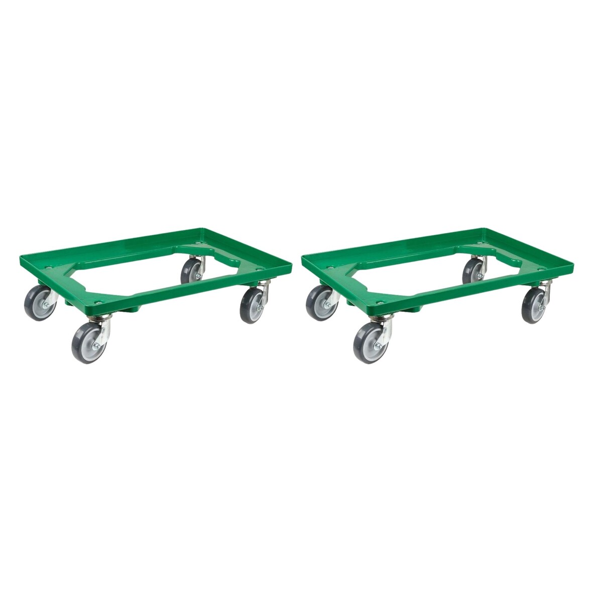 PROREGAL Transportroller Kistenroller Logistikroller mit Gummiräder grün | HxBxT 15x60,7x40,7cm | Offen | 2 Lenkrollen & 2 Bockrollen | 2 Stück