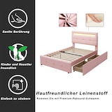 thumbnail of Merax Polsterbett 90*200cm mit LED-Leuchten, 2 Schubladen, hautfreundlicher Leinenpolsterung flach Einzelbett Gästebett Rosa