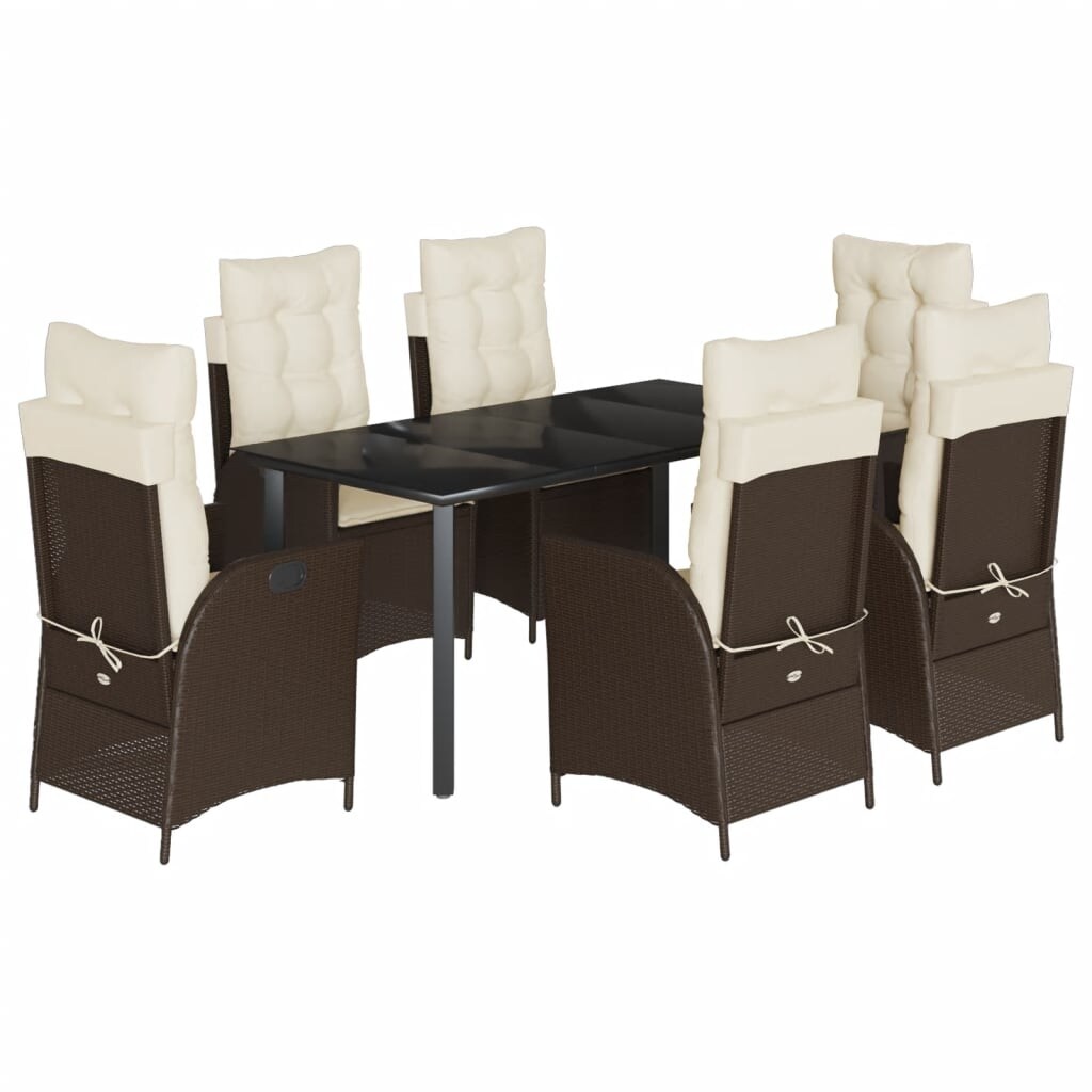 vidaXL 7-tlg. Garten-Essgruppe mit Kissen Braun Poly Rattan