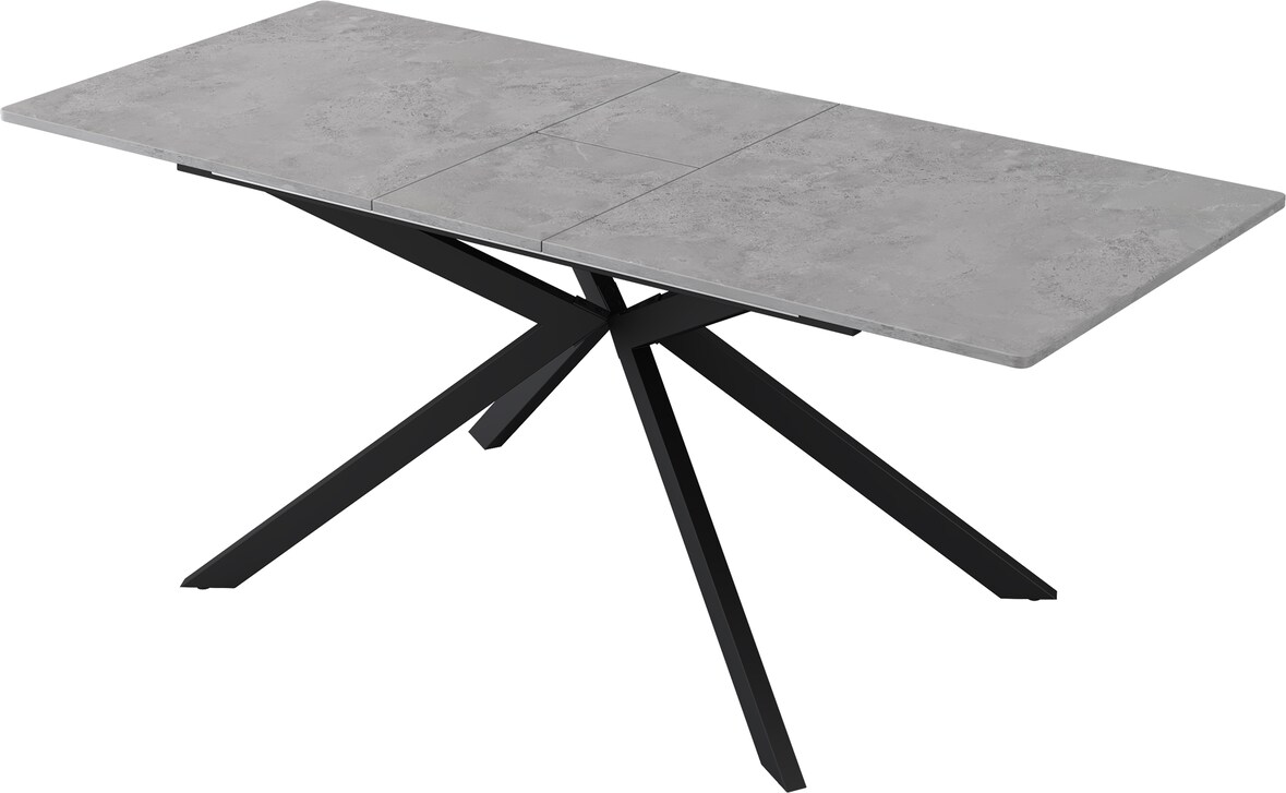 Erweiterbarer Esstisch MDF Schwarz/Grau mit Zementmuster 150/180x70x76 cm, Kreuzbein-Gestell