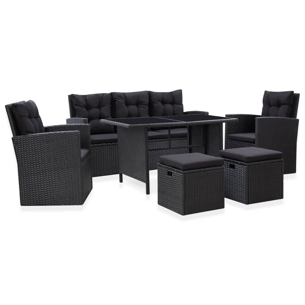 vidaXL 6-delige tuin loungeset met kussens poly rotan zwart