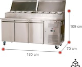 thumbnail of Romux® Saladette Kühltisch mit 3 Türen 180x70 cm für 10 GN 1/3 Behälter mit Umluftkühlung | Zubereitungstisch aus Edelstahl mit Kapazität 417 L