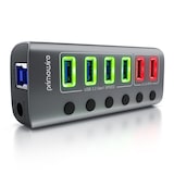 thumbnail of Primewire - USB 3.2 Gen.1 6 Port Hub aktiv schaltbar - mit Netzteil - 4 x USB 3.2 Gen1, 2X USB 3.0 mit smart Charge (Ladeports) - Alugehäuse grau
