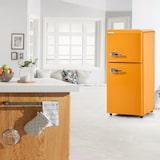 thumbnail of Zweitüriger 88x45x 42 cm Mini-Kühlschrank 60L Kühlfach 22L Gefrierfach E-Klasse leise freistehend LED-Beleuchtung Retro Gelb