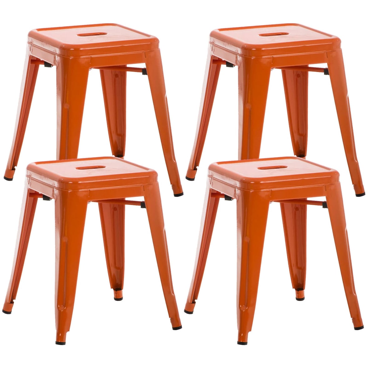 Lot de 4 tabourets bas au style industriel Armin en métal Orange
