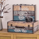 thumbnail of HMF Vintage Deko Koffer aus Holz, Aufbewahrungsbox mit Deckel und Ledergriff, stilvolle Aufbewahrung und Geschenkidee,  Fahrrad, 44 x 32 x 16 cm