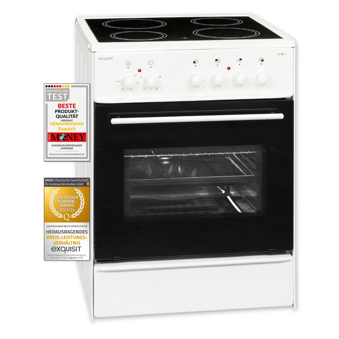 Exquisit ECM 6-4 Elektro-Standherd | Ober-/Unterhitze | Grill | Multifunktion | Backofen-Volumen: 61 l | EEK:  A | Weiß