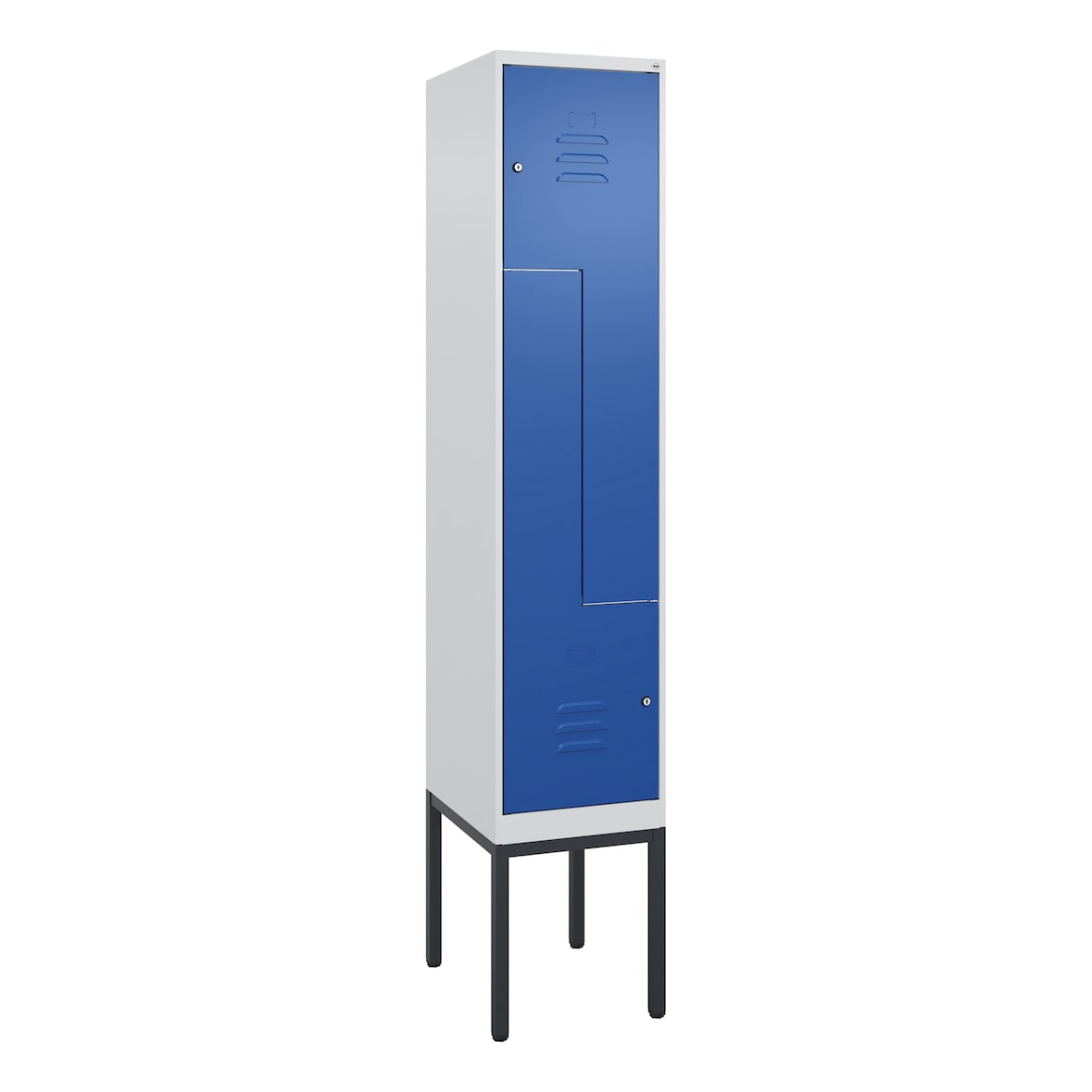 C+P Z-Spind Classic PLUS, Gestell, 2 Abteile, HxBxT 212x40x50cm, Zylinderschloss, Hellgrau/Enzianblau von PROREGAL