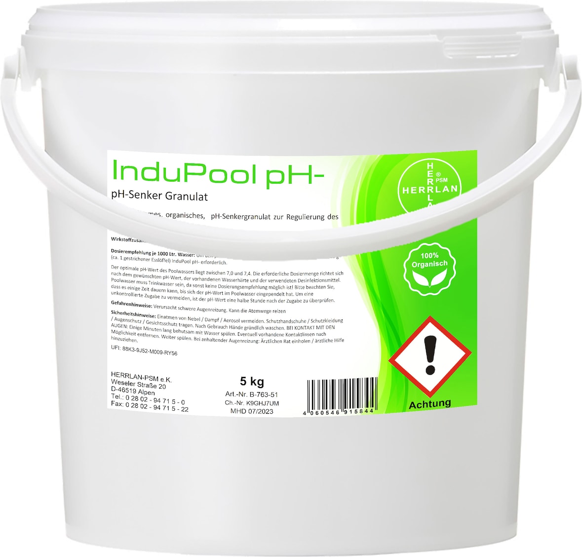 InduPool 5 kg organisches pH-Senker Granulat - FOOD GRADE - für Pool & Schwimmbad HERRLAN-Qualität Made in Germany