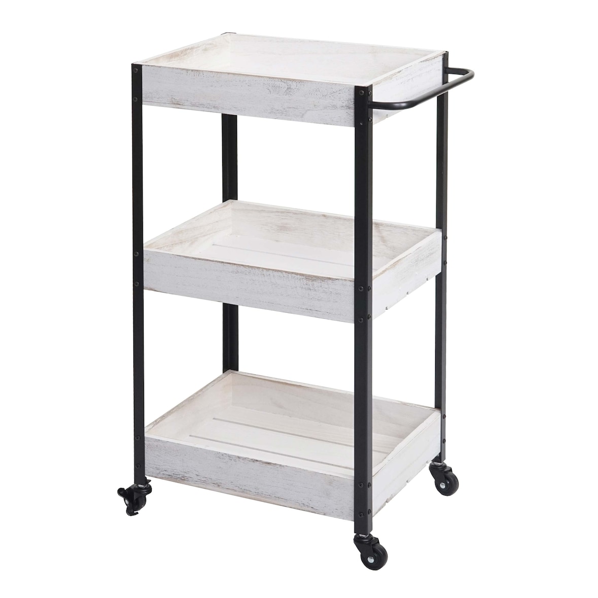 Carrello di servizio HWC-H22, carrello da cucina, carrello bar, carrello da tè, carrello laterale, legno massiccio ~ bianco shabby