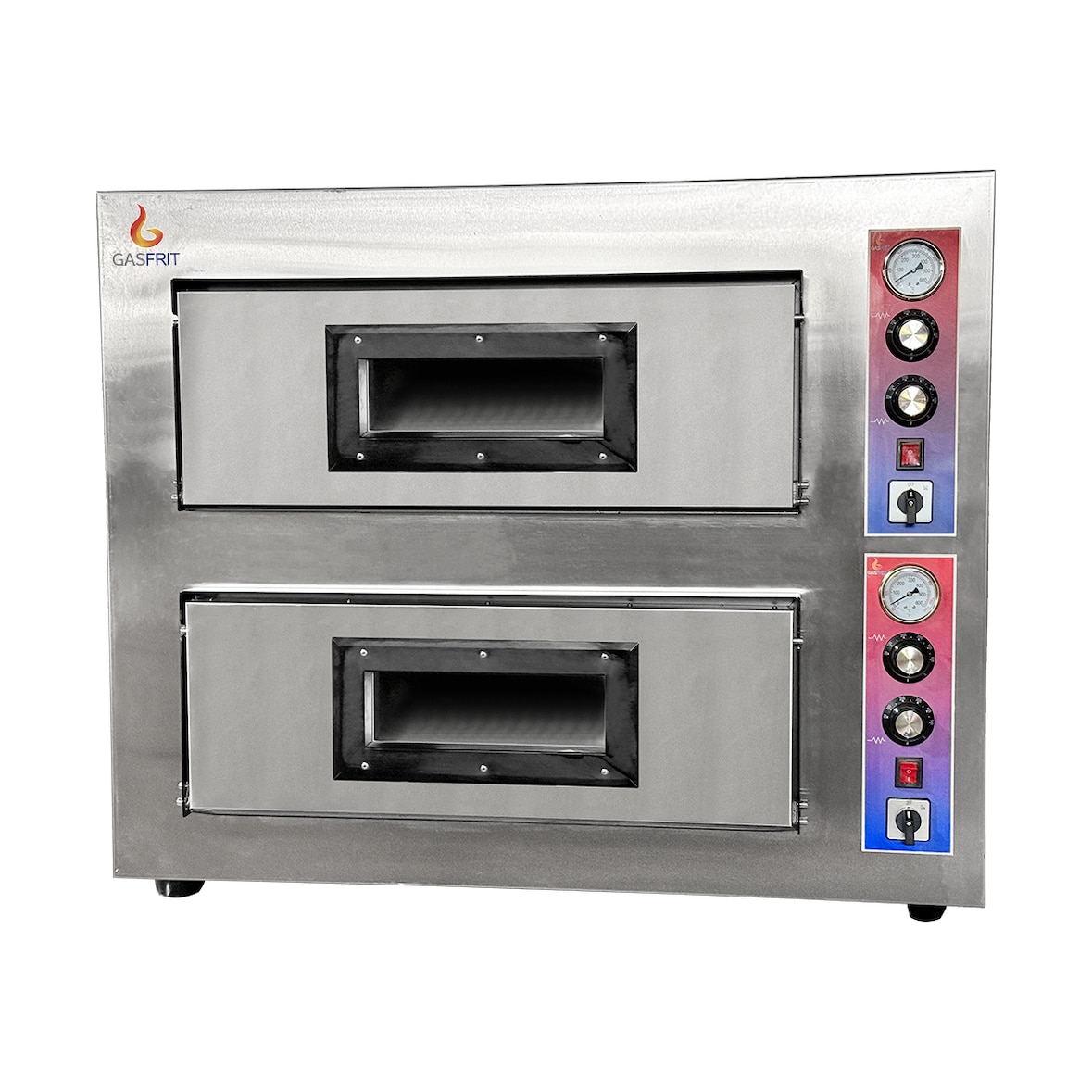 – Forno de Pizza Elétrico com 2 bocas, 4 + 4 x 33 cm, com base cerâmica refratária e termostato  | Temperatura máxima 500°C – 9600 W