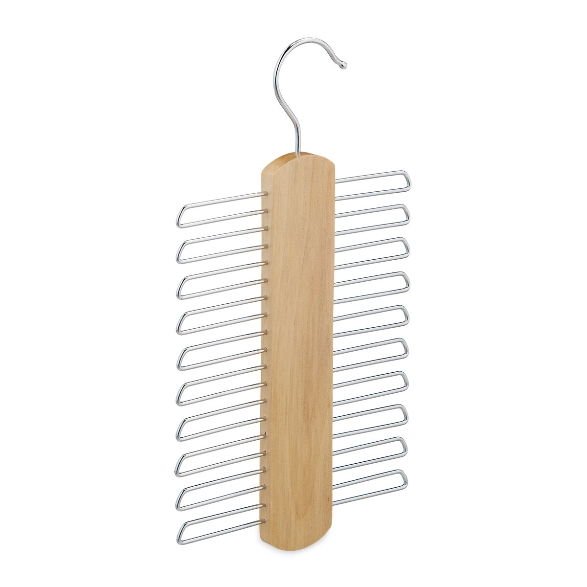 Relaxdays Krawattenbügel, 20 Krawatten aufbewahren, Krawattenhalter für Kleiderschrank, 360°drehbarer Haken, Holz, natur
