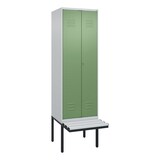 thumbnail of C+P Doppel-Spind Classic PLUS, Kunststoff schwebende Sitzbank, 2 Abteile, HxBxT 212x60x82cm, Zylinderschloss, Hellgrau/Resedagrün von PROREGAL