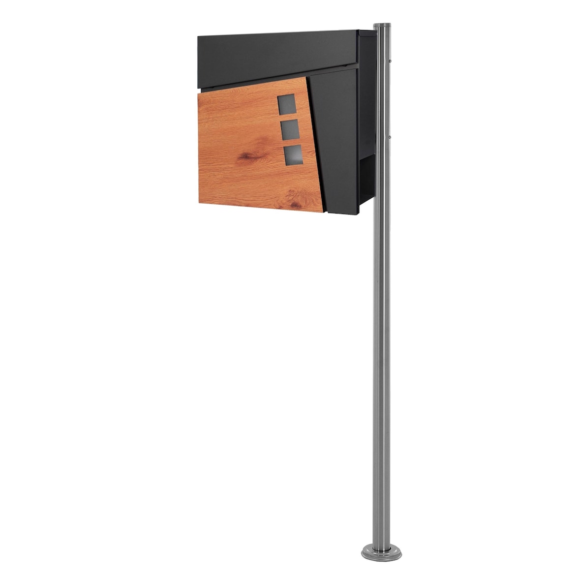 ECD Germany Standbriefkasten Edelstahl 120 cm, mit Pfosten & Zeitungsfach, Postkasten Anthrazit Holzoptik, Stahl pulverbeschichtet