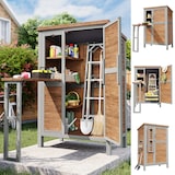 thumbnail of Merax Gartenschrank mit ausklappbarer Arbeitsplatte, Tannenholz, mit verstellbaren Regalböden, Haken & Sicherheitsverschluss, Naturholzfarbe