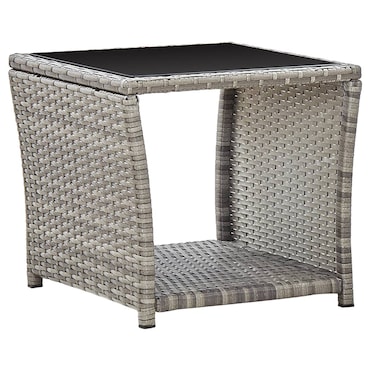 vidaXL Tuintafel met acaciahouten blad 80x80x75 cm poly rattan grijs, tuin tafel, balkontafel, tafel voor buiten, buitentafel, buiten tafel