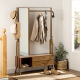 thumbnail of HOMCOM Móvel Cabide de Entrada com Banco Espelho 2 Gavetas 4 Ganchos Barra e Compartimento de Armazenamento 113x33x169,5cm Marrom