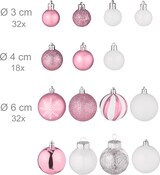 thumbnail of Relaxdays Weihnachtskugeln 101er Set, Kunststoff, Weihnachtsbaumdeko mit Kugeln & Spitze, Christbaumschmuck, rosa/weiß