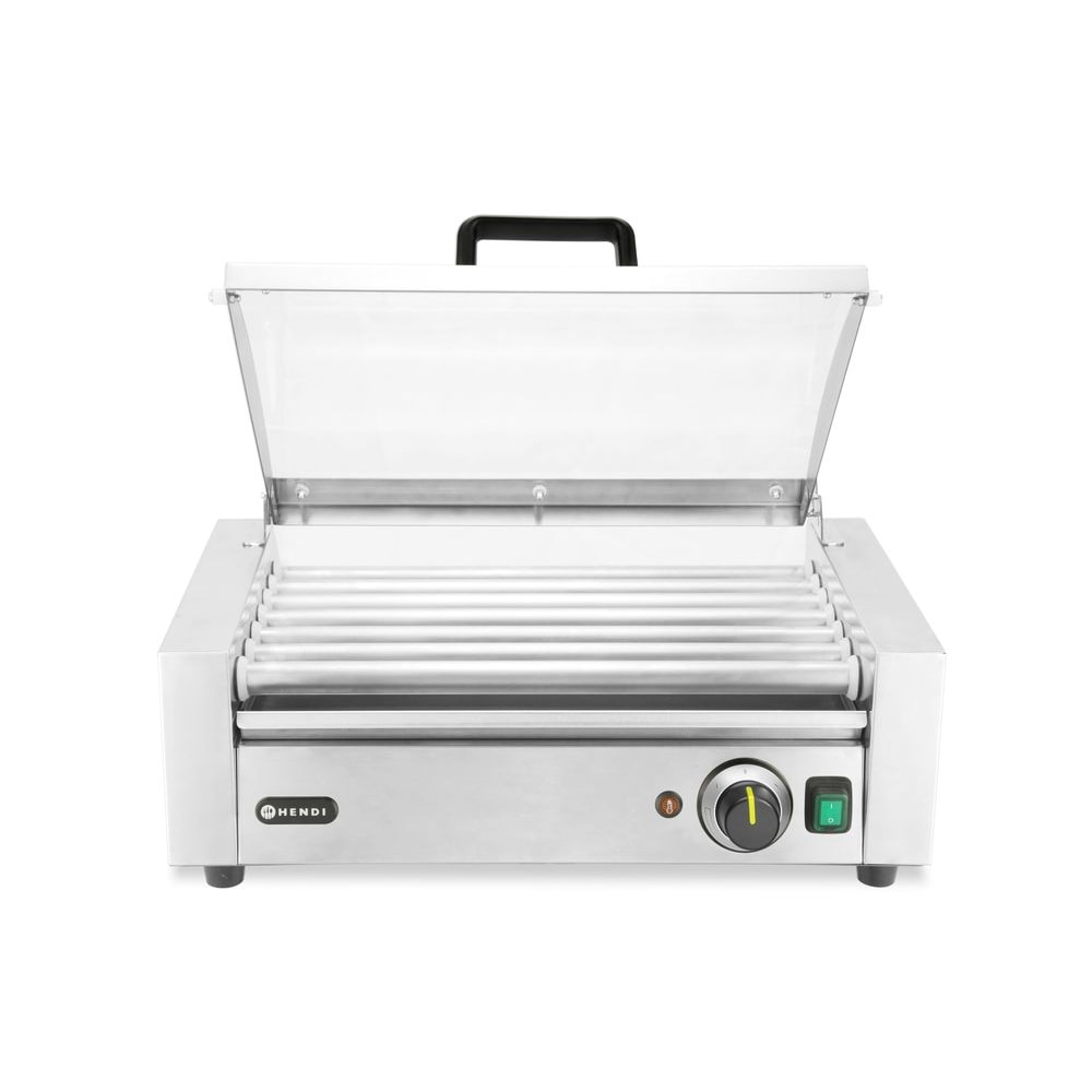 HENDI Rollengrill, 1-Zone mit Energiesparabdeckung, 7 Rollen, 230V/620W, 566x375x(H)259mm