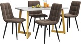 thumbnail of Essgruppe Esstisch mit 4 Stühlen 117x68x75 cm MDF Tischplatte in Marmoroptik Braun Samt Polster Metallbeine modern für Küche und Esszimmer