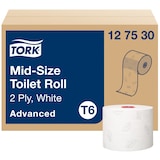 thumbnail of TORK Mid-size® |  Rollo de Papel Higiénico Advanced T6, Blanco (cod. 127530) - Caja 27 ud.