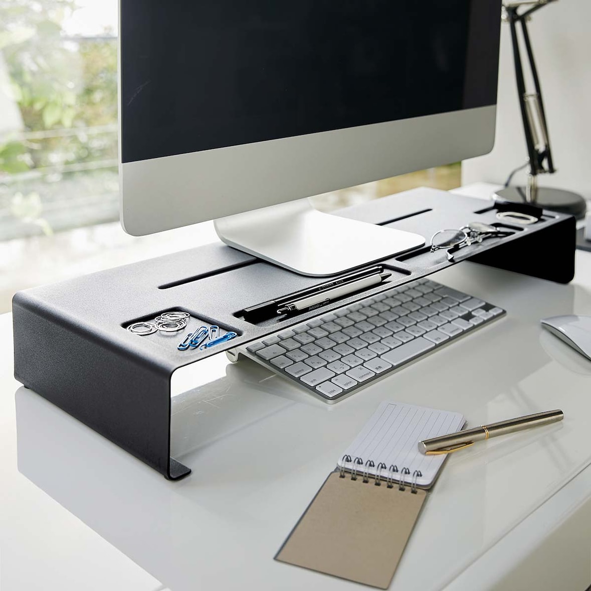 Yamazaki Home Monitorständer Bildschirmerhöher Schreibtischaufsatz Monitorerhöhung Tischablage Metall schwarz 03306