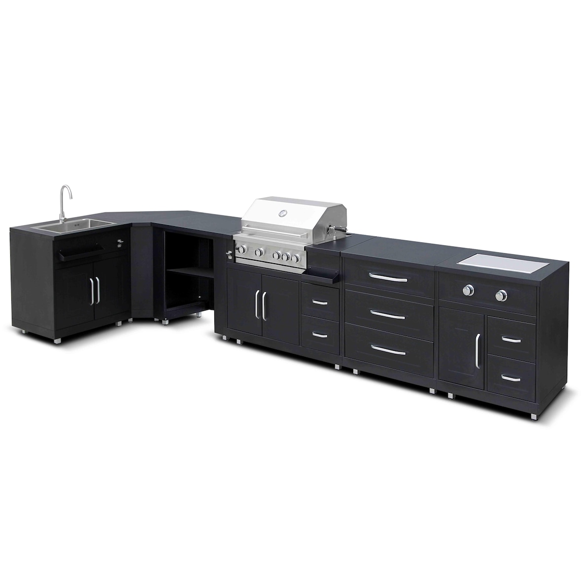 Cucina angolare da esterno 6 elementi di cui 2 moduli cottura/lavello Oviala