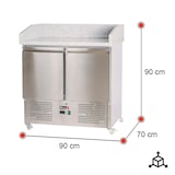thumbnail of Romux® Pizzatisch 2 Türen 90x70 cm mit Arbeitsfläche aus Granit mit statische Kühlung | Pizzakühltisch aus Edelstahl