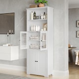 thumbnail of Badezimmer Hochschrank 58x29x160 cm mit Stauraum Türen und Glastür, verstellbaren Einlegeböden, voll lackiert, Weiß
