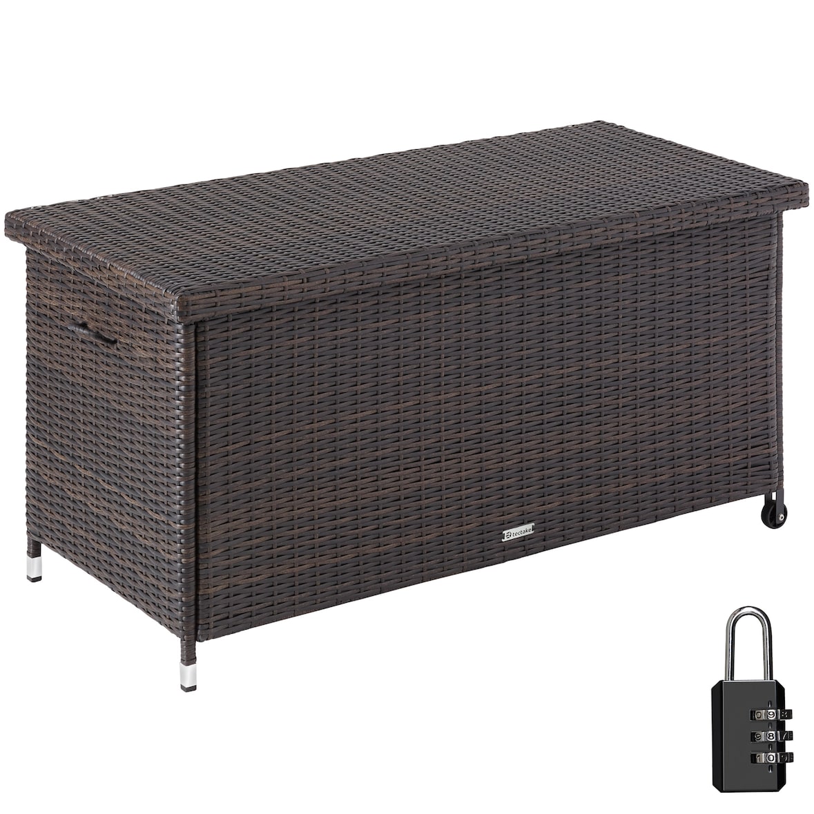 tectake Baúl de almacenamiento Kiruna con trenzado de ratán sintético, 120x55x61,5 cm, 270l  Marrón