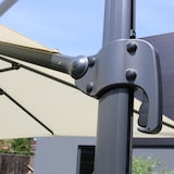 thumbnail of Ampelschirm 3×3 m neigbar, drehbar und mit 4 befüllbaren Bodenplatten, Aluminium weiß