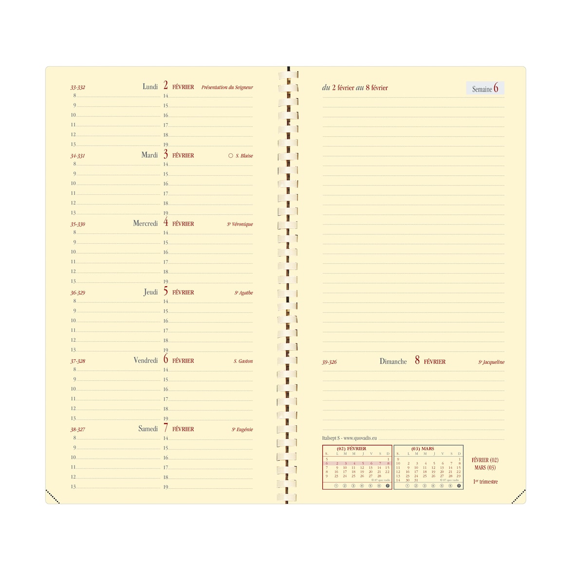Quo Vadis - Recharge Agenda année scolaire - Spiralé - 2025-2026 - Italsept S Prestige - Semainier Horizontal - 13 mois de août à août - 8,8x17 cm