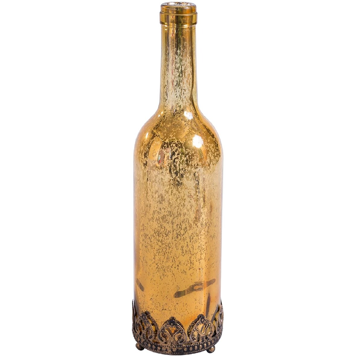 Jinfa  Glas Lichterflasche in Gold mit LED Beleuchtung Ø 8 cm,  Höhe 29cm