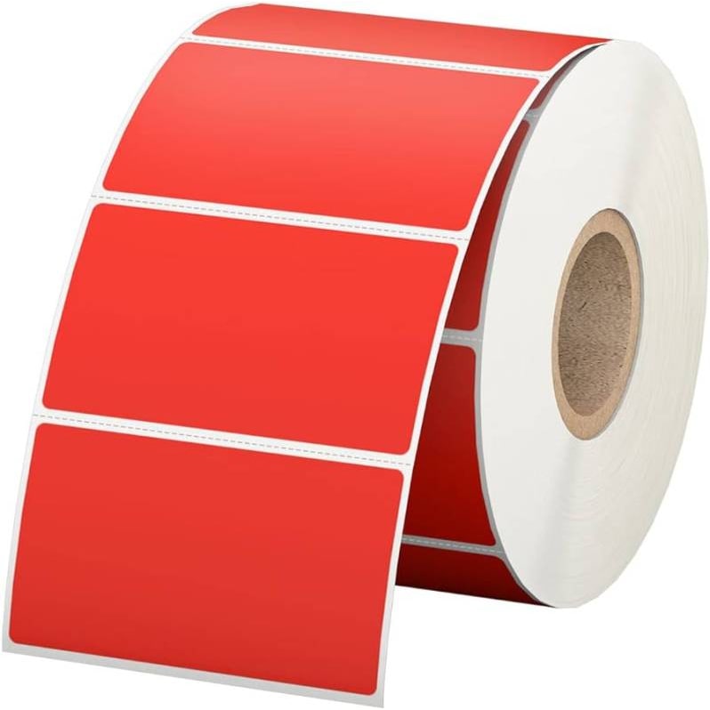 Rollos de etiquetas térmicas en fondo rojo ZINTA 58x43mm, 1000 etiquetas/rollo